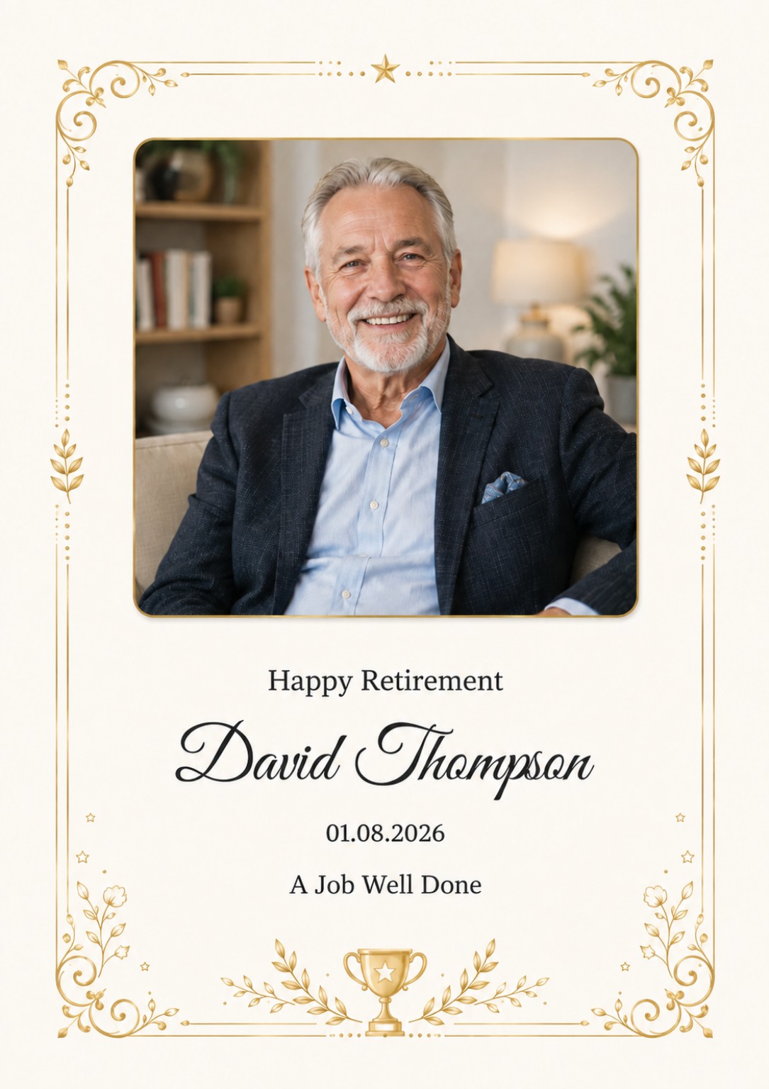 Personalised retirement memory book example for David Thompson